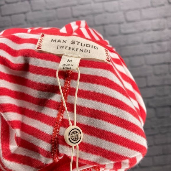 New Max Studio Weekend Medium M Coral Striped Knit Jersey Asymmetrical Tunic Top - Picture 5 of 6